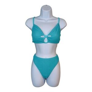 Aerie Shimmery Crinkle Lace Up Scoop Bikini Set XL NWT $64 MSRP